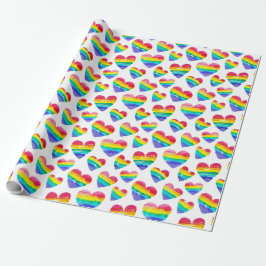 Pride Rainbow Hearts White Geschenkpapier