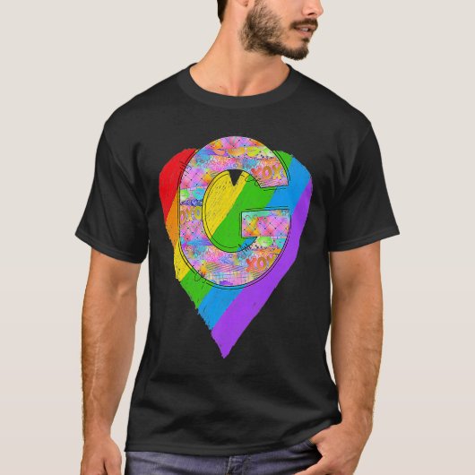 Pride Rainbow Letter G Anfangsname Monogramm Que T-Shirt (Vorderseite)
