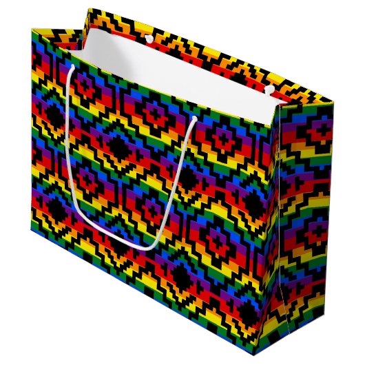 Pride Rainbow LGBTQ Geometrisch Große Geschenktüte (Vorderseite Schrägansicht)