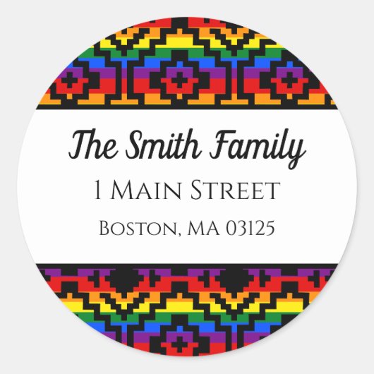 Pride Rainbow LGBTQ Geometrische Rücksendeadresse Runder Aufkleber (Vorderseite)