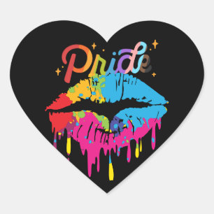 Pride Rainbow Lips LGBTQ   Dripping Lips Herz-Aufkleber