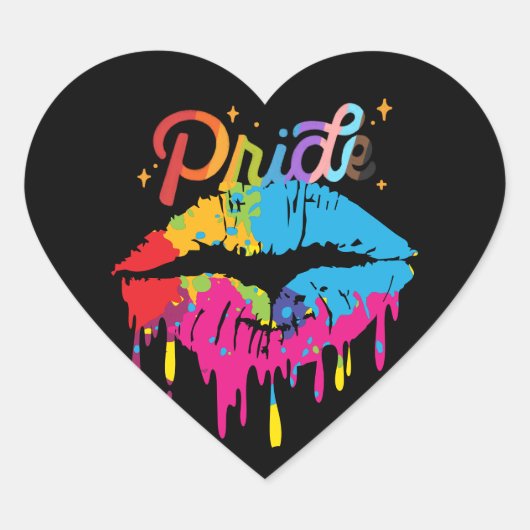 Pride Rainbow Lips LGBTQ | Dripping Lips Herz-Aufkleber (Vorderseite)