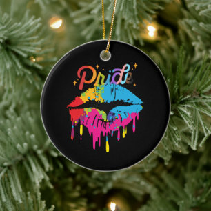 Pride Rainbow Lips LGBTQ Dripping Lips Keramik Ornament