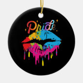 Pride Rainbow Lips LGBTQ | Dripping Lips Keramik Ornament (Vorne)