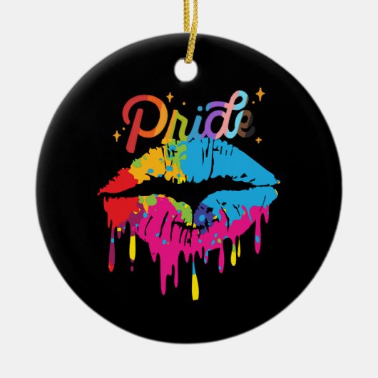 Pride Rainbow Lips LGBTQ | Dripping Lips Keramik Ornament (Vorne)
