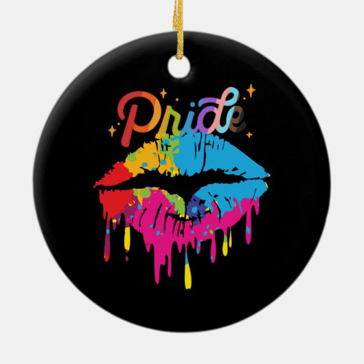Pride Rainbow Lips LGBTQ | Dripping Lips Keramik Ornament (Hinten)