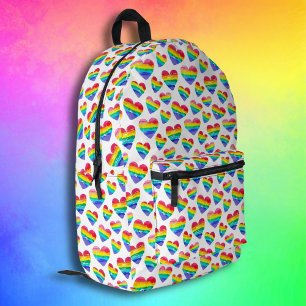 Pride Rainbow Striped Hearts White Bedruckter Rucksack