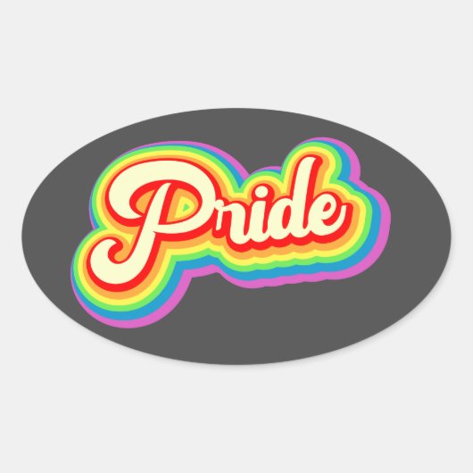 Pride Rainbow Vintag Letters Ovaler Aufkleber (Vorderseite)
