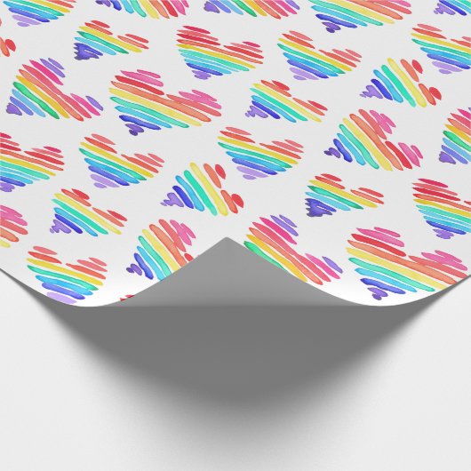 Pride Rainbow Watercolor Herz weiß Geschenkpapier (Ecke)