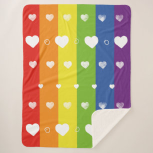 Pride Rainbow Weiße Herzen Sherpa Blanket Sherpadecke