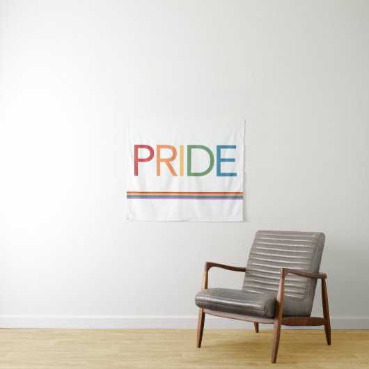 PRIDE Rainbow White Tapestry Wandteppich (Beispiel (Horizontal))