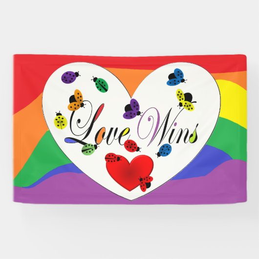 PRIDE Regenbogenfarben Ladybugs in Herz-Liebe gewi Banner (Horizontal)