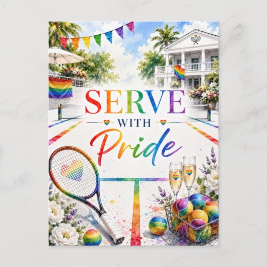Pride Serve With Pride Regenbogen Tennis Postkarte (Vorderseite)