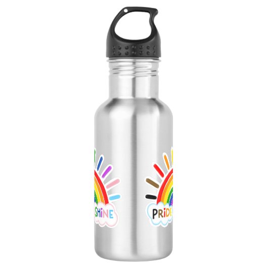 Pride & Shine LGBTQ+ Rainbow Sunrise Happy Edelstahlflasche (Vorderseite)