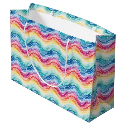 Pride Wavy Rainbow Stripes Pattern Große Geschenktüte (Rückseite Schrägansicht)