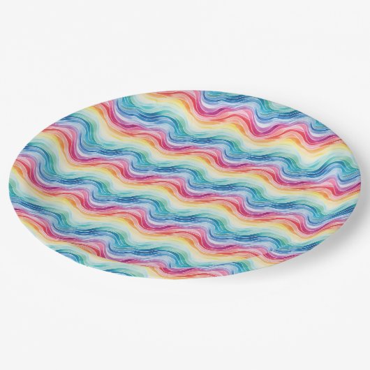 Pride Wavy Rainbow Stripes Pattern Summer Pappteller (Schrägansicht)