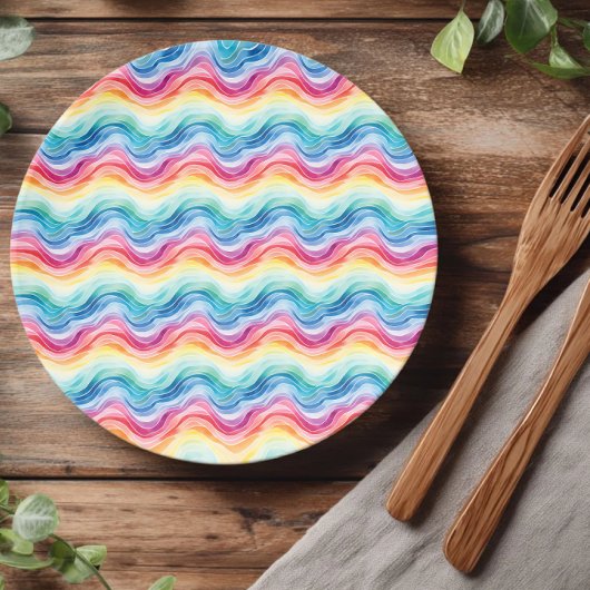 Pride Wavy Rainbow Stripes Pattern Summer Pappteller