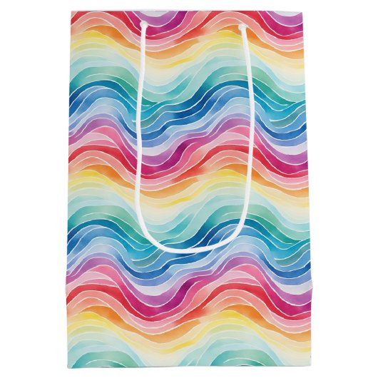 Pride Wavy Rainbow Stripes Pattern Wine, Small, Mittlere Geschenktüte (Rückseite)