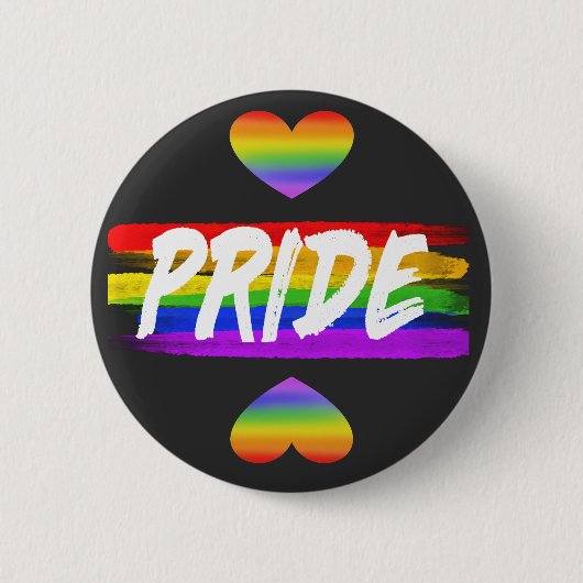 PRIDE weiß gegen Regenbogenflagge und zwei Herzen Button (Vorderseite)