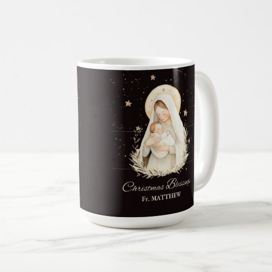 Priest Christmas Blessings Madonna Child Black Kaffeetasse (VorderseiteRechts)