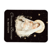 Priest Christmas Blessings Madonna Child Black Magnet (Horizontal)