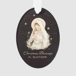 Priest Christmas Blessings Madonna Child Black Ornament