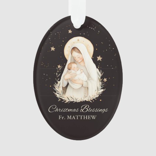 Priest Christmas Blessings Madonna Child Black Ornament (Vorderseite)