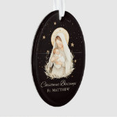 Priest Christmas Blessings Madonna Child Black Ornament (Vorderseite)