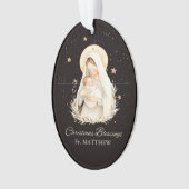 Priest Christmas Blessings Madonna Child Black Ornament (Vorderseite)