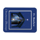 Priest Christmas Blessings, Nativity Scene on Blue Magnet (Horizontal)