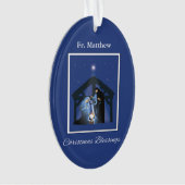 Priest Christmas Blessings, Nativity Scene on Blue Ornament (Vorderseite)
