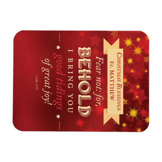 Priest Christmas Blessings Red, Gold Stars Magnet (Horizontal)