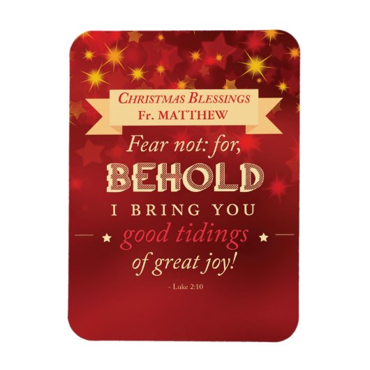 Priest Christmas Blessings Red, Gold Stars Magnet (Vertikal)