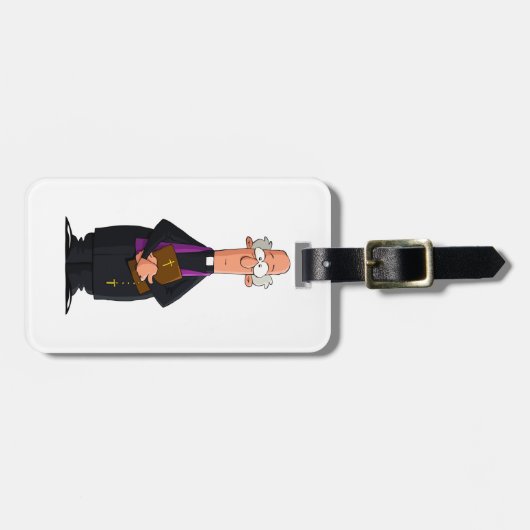 Priest Holding Bibel IFunny Clergy Charakter Gepäckanhänger (Vorderseite horizontal)