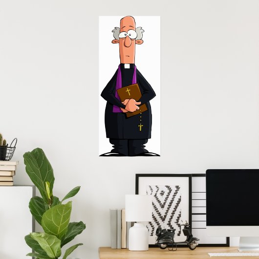 Priest Holding Bibel IFunny Clergy Charakter Poster (Heimbüro)