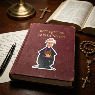 Priest Holding Bibel IFunny Clergy Charakter Quadratischer Aufkleber