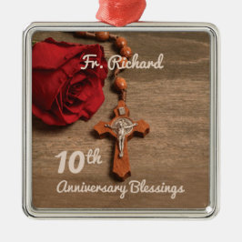 Priester 10. Ordination Jubiläum Rose und Rosary Ornament Aus Metall