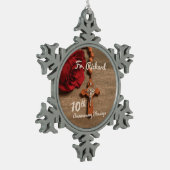 Priester 10. Ordination Jubiläum Rose und Rosary Schneeflocken Zinn-Ornament (Links)