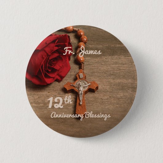Priester 12. Ordination Jubiläum Rose und Rosary Button (Vorderseite)