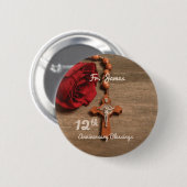 Priester 12. Ordination Jubiläum Rose und Rosary Button (Vorne & Hinten)