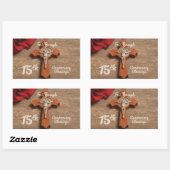 Priester 15. Ordination Jubiläum Rose und Rosary Rechteckiger Aufkleber (Blatt)