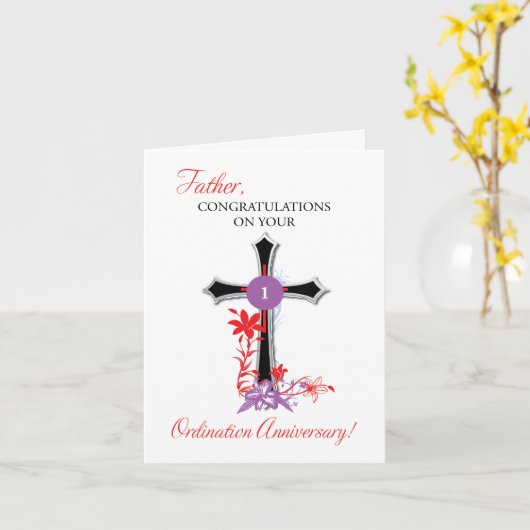 Priester 1. Ordination Jubiläum Black Cross Karte (Gelbe Blume)