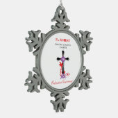 Priester 20. Ordination Jubiläum Schwarzes Kreuz Schneeflocken Zinn-Ornament (Links)