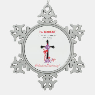 Priester 20. Ordination Jubiläum Schwarzes Kreuz Schneeflocken Zinn-Ornament