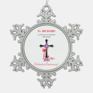 Priester 25. Ordination Jahrestag Schwarzes Kreuz Schneeflocken Zinn-Ornament