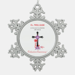 Priester 30. Ordination Jubiläum Schwarzes Kreuz Schneeflocken Zinn-Ornament