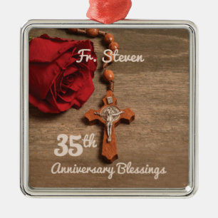 Priester 35. Ordination Jubiläum Rose und Rosary Ornament Aus Metall