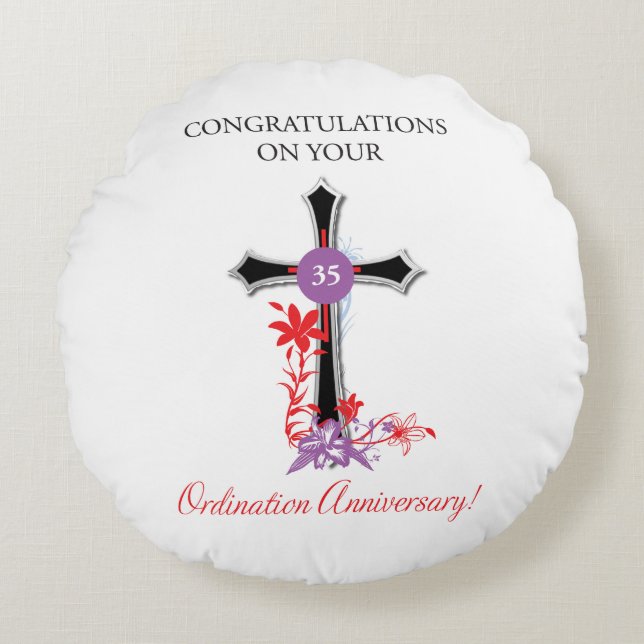Priester 35. Ordination Jubiläum Schwarzes Kreuz Rundes Kissen (Vorderseite)