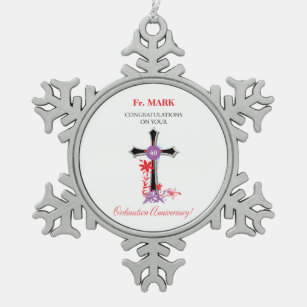 Priester 40. Ordination Jahrestag Schwarzes Kreuz Schneeflocken Zinn-Ornament