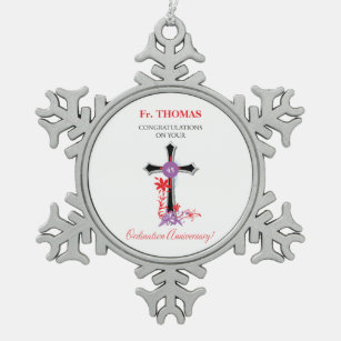 Priester 45. Ordination Jahrestag Schwarzes Kreuz Schneeflocken Zinn-Ornament